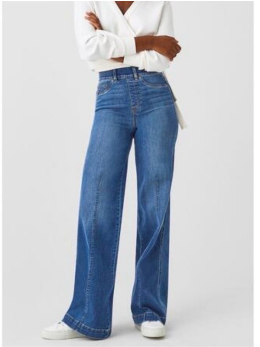 Spanx Seamed Front Wide Leg Jeans Vintage Indigo  2047Q Stretch Size Small